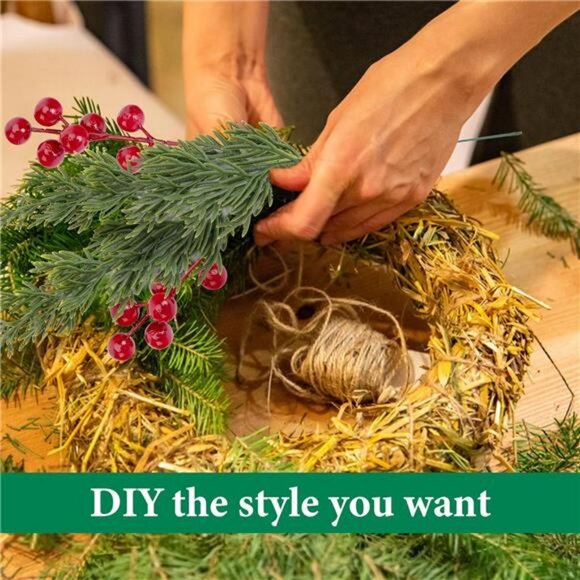 45 Pcs Christmas Artificial Pine Branches with Red Berry Stems- 10.5" - Picture 6 of 7